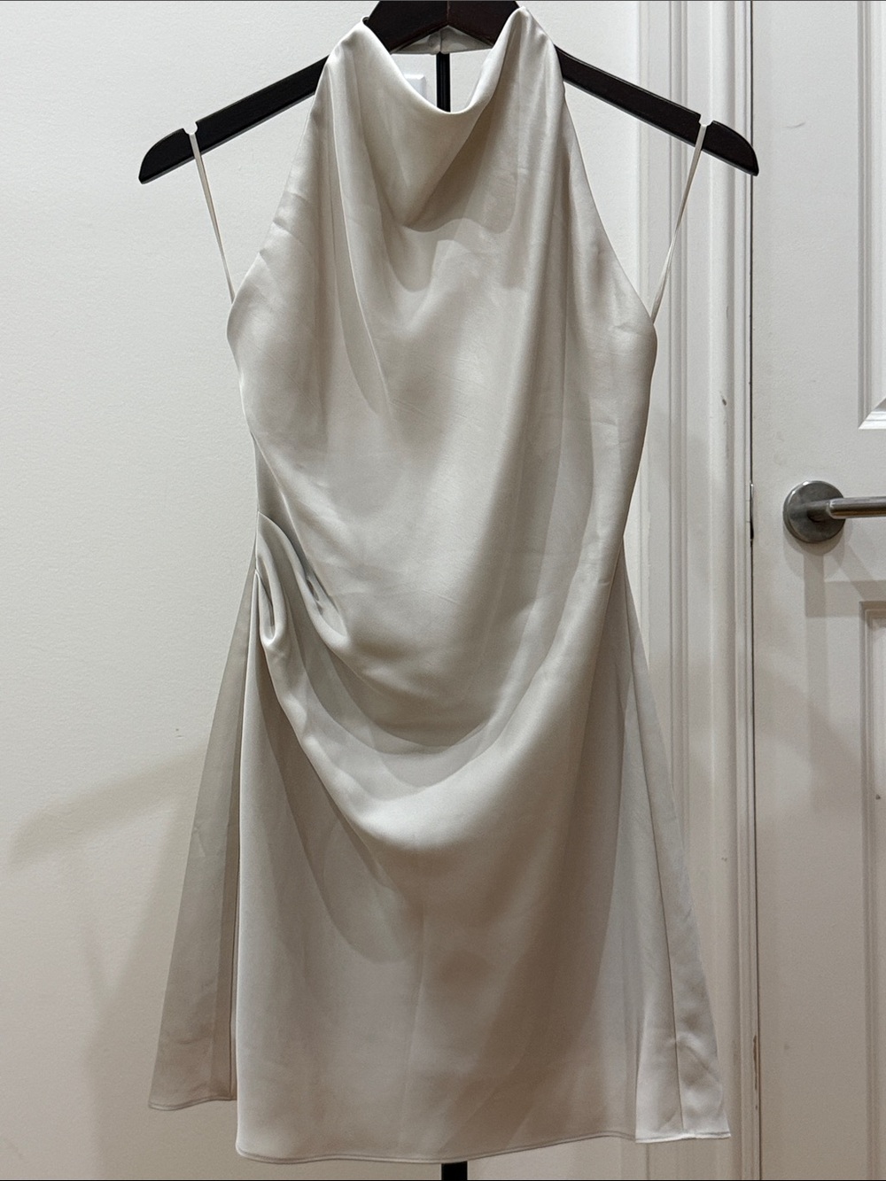 Aritzia Babaton Ivory Satin Halter Cowl Mini Dress
